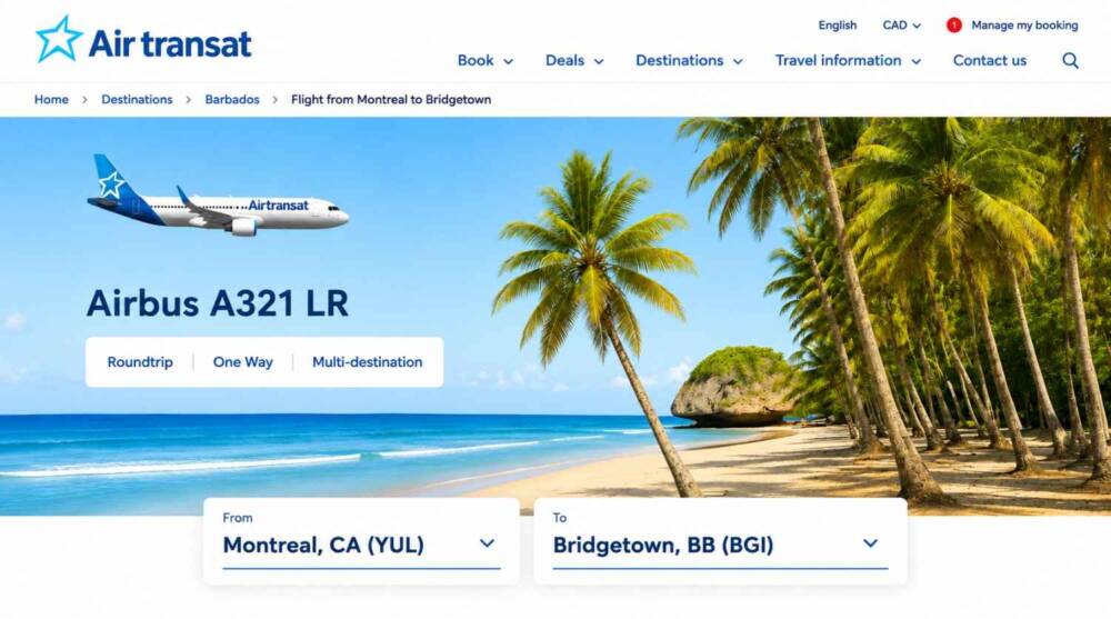 Air Transat’s New Montreal–Barbados Flight Route Details 